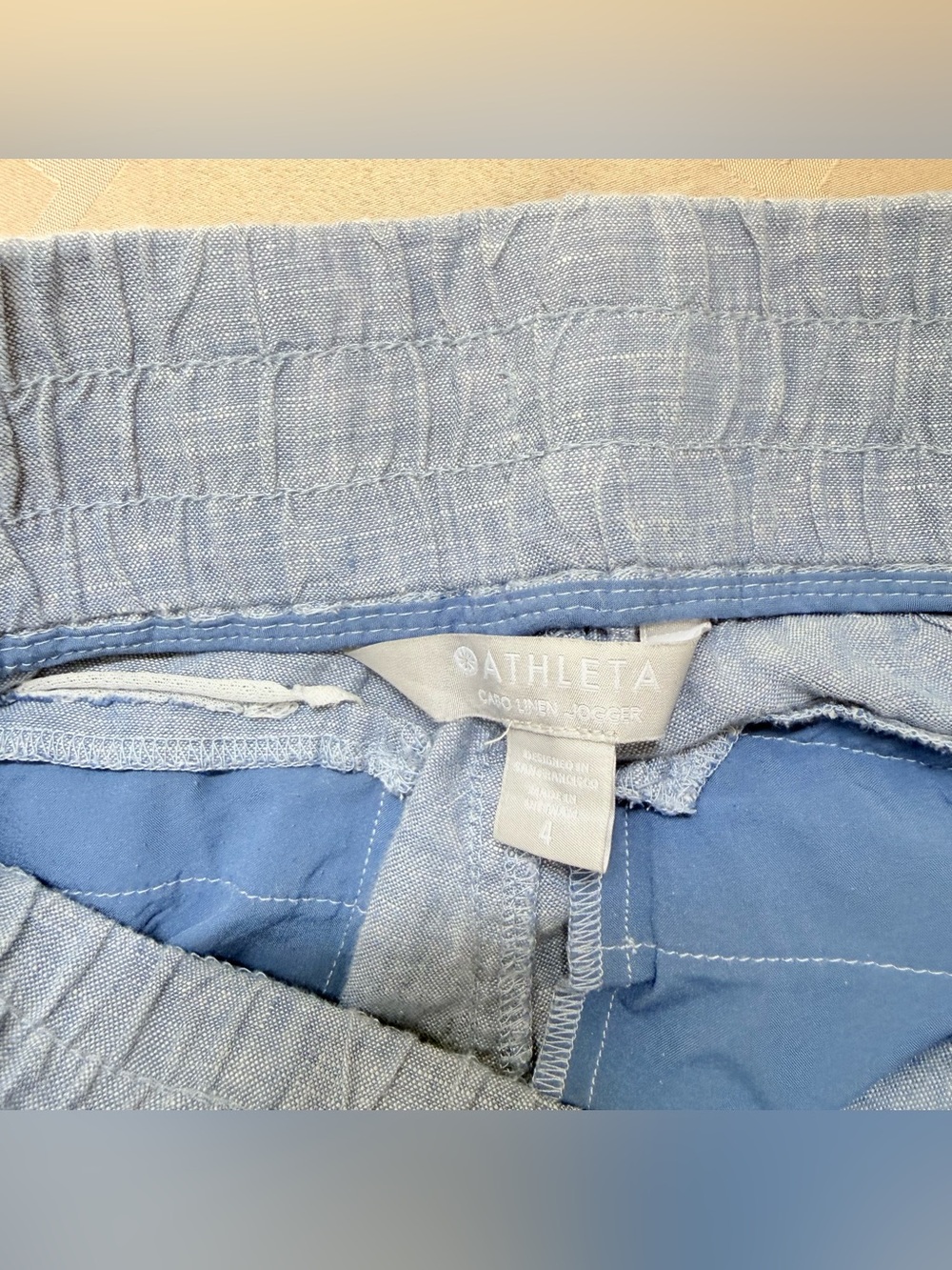 Athleta Women’s Cabo Linen Drawstring Jogger Pants Size 4 Light Blue - Picture 3 of 7